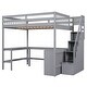 preview thumbnail 10 of 32, Full Size Loft Bed with Built-in L Shaped Desk & 3 Storage Shelves, Wooden Bedframe w/Storage Stairs & Full-Length Guardrail