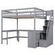 preview thumbnail 10 of 16, Gray Full Size Pine Wood Loft Bed with Built-in L-Shaped Desk and Three-Tier Storage Shelves, and Attached Storage Staircase