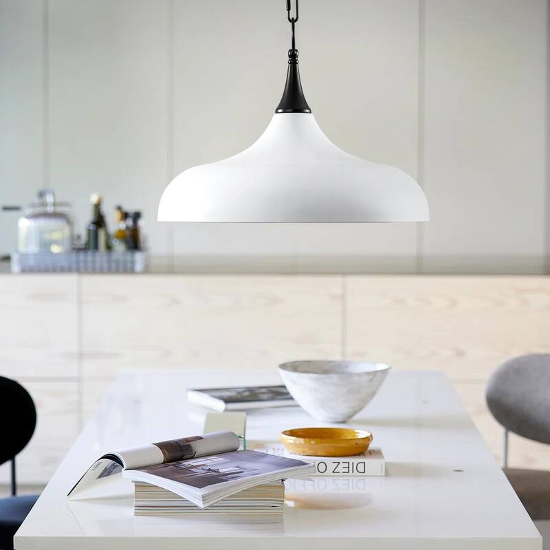 1-Light Modern White and Gold Dome Pot Lid Pendant Light - 17.72 in. W x 10.24 in. H