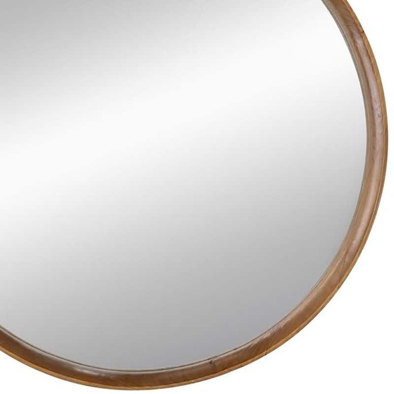 HomeRoots 32" Brown Round Wood Framed Accent Mirror - 31.5' X '31.5' X '3
