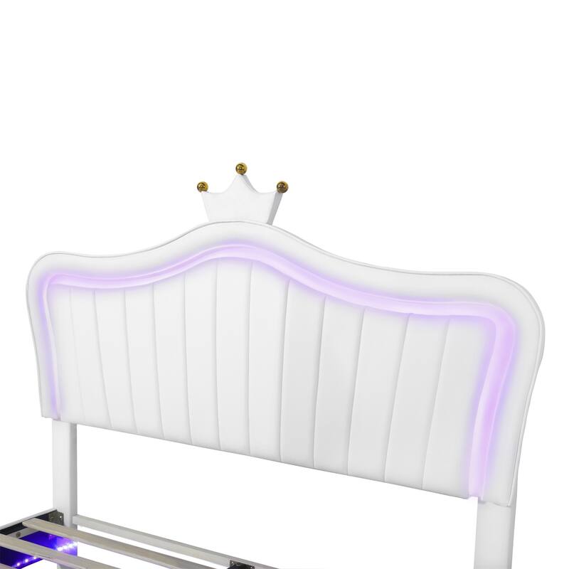 Modern Queen/Twin Full Upholstered Platform Bed with LED Lights, Adjustable Crown Headboard, No Box Spring