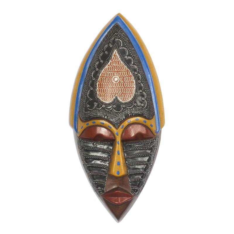 Novica Handmade Upside-Down Heart African Wood Mask