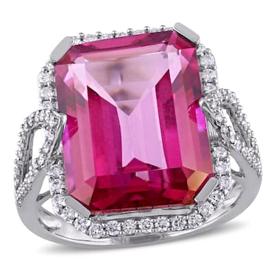 Miadora 14 1/2ct TGW Pink Topaz and 1/2ct TDW Diamond Ring 14k White Gold