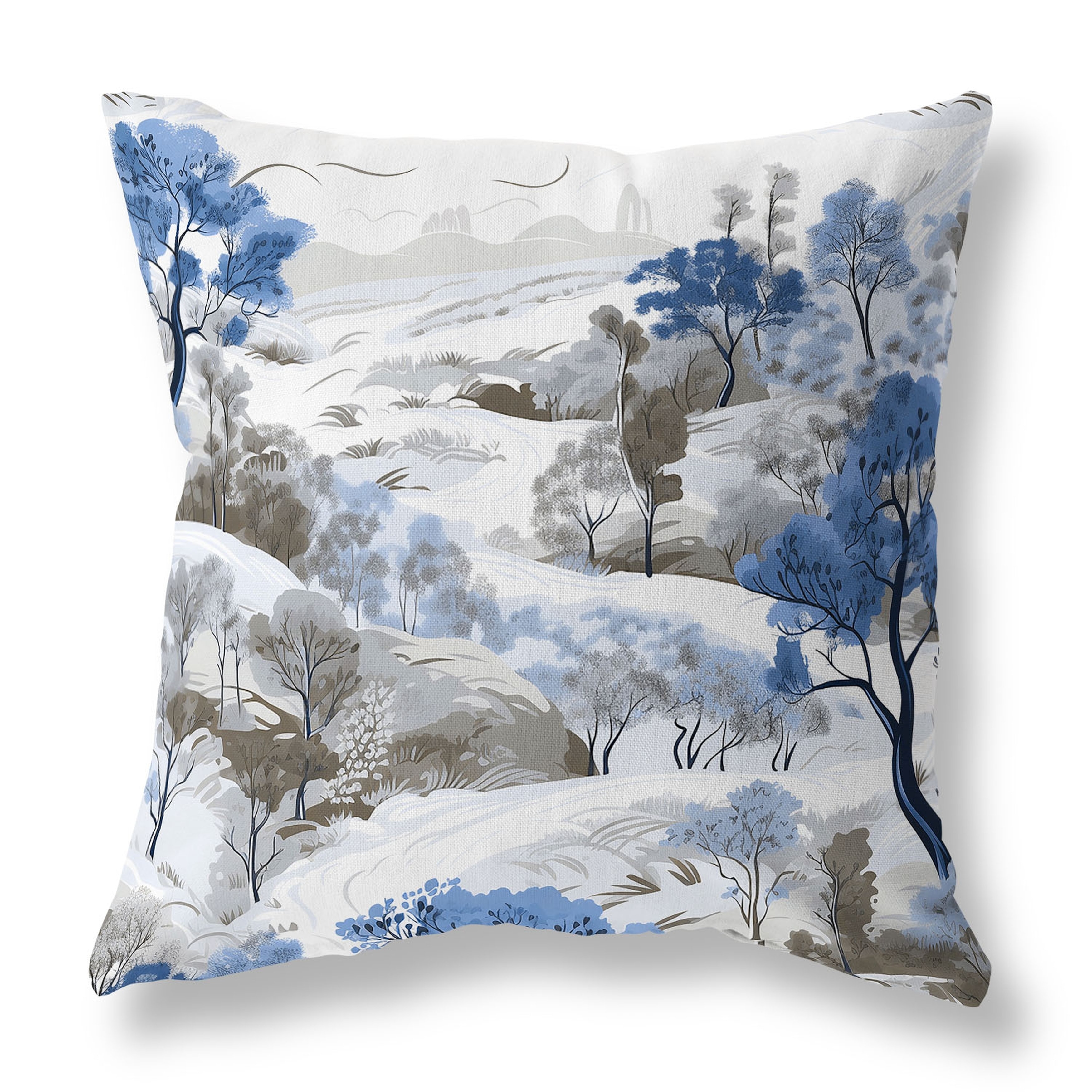 Blue And Grey Leaf Magic Stories Indoor/Outdoor Throw Pillow
