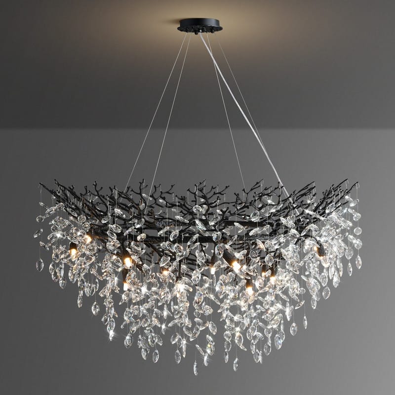 Modern Round Branch Crystal Chandelier, 600-1200mm Diameter, Marquise Cut Crystal Pendant Light