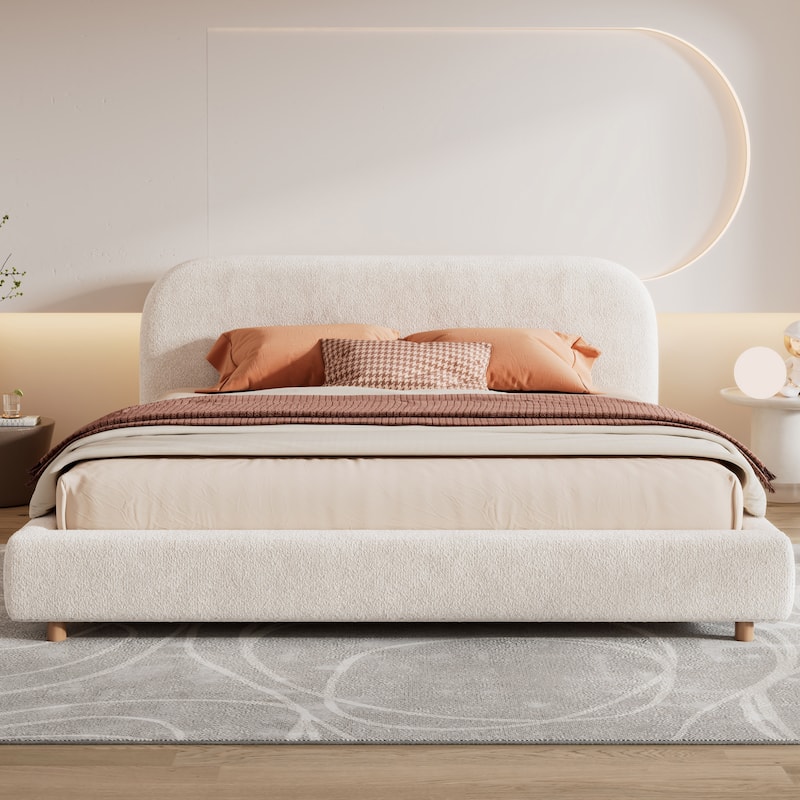 Christopher Knight Home - Eleanor Boucle Fabric Upholstered Platform Bed with Curve-Shaped Design
