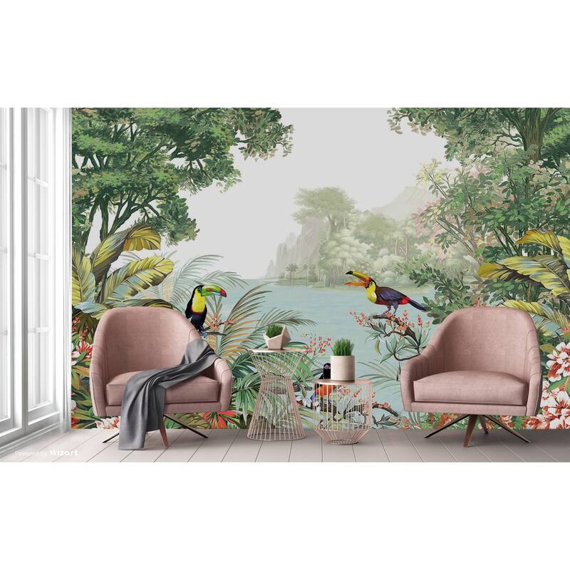 Vibrant Tropical Landscape Toucan Birds Wallpaper Mural
