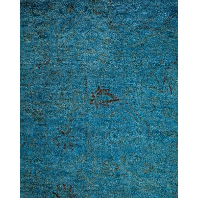 Overton Hand Knotted Wool Vintage Inspired Modern Contemporary Overdyed Blue Area Rug - 5' 1" x 12' 6"