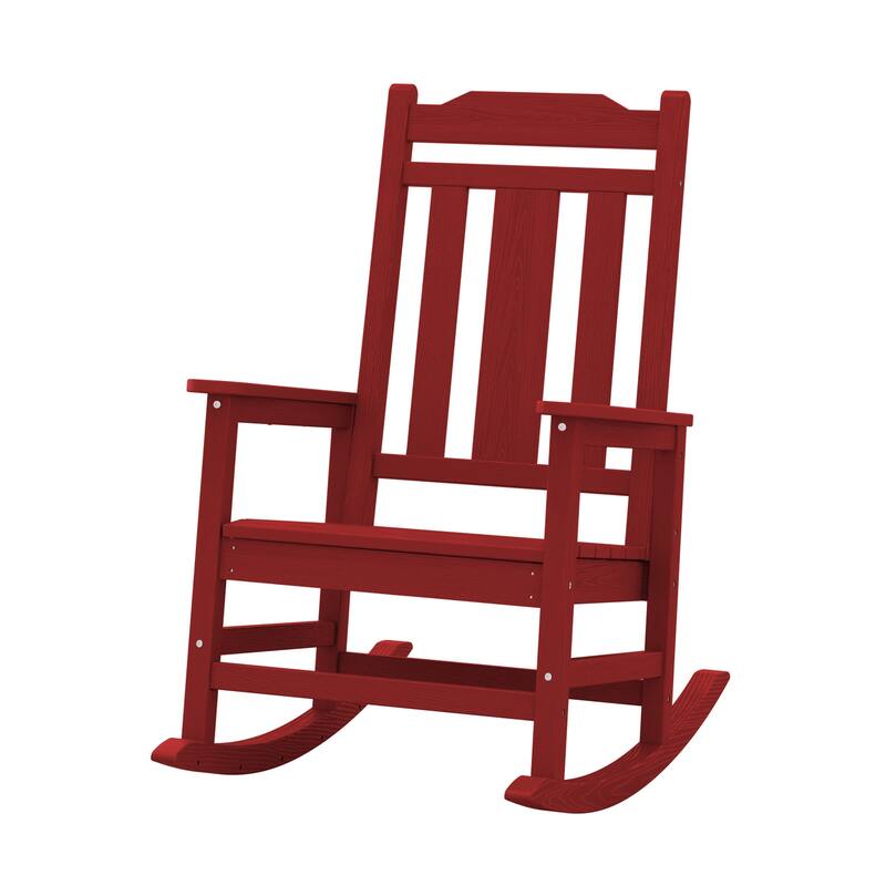 Outdoor Patio HDPE Rocking Chiar, Extra Wide Seat & Backrest - Dark Red