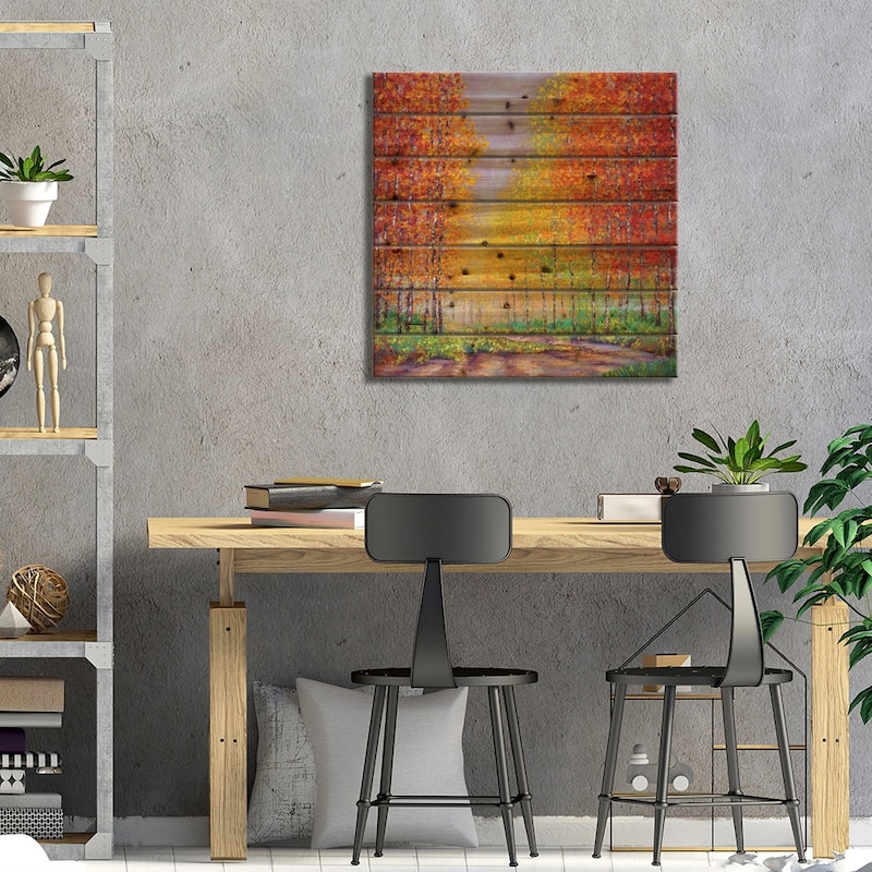 Aspens In Autumn Print On Wood by Kimberly Adams - Multi-Color