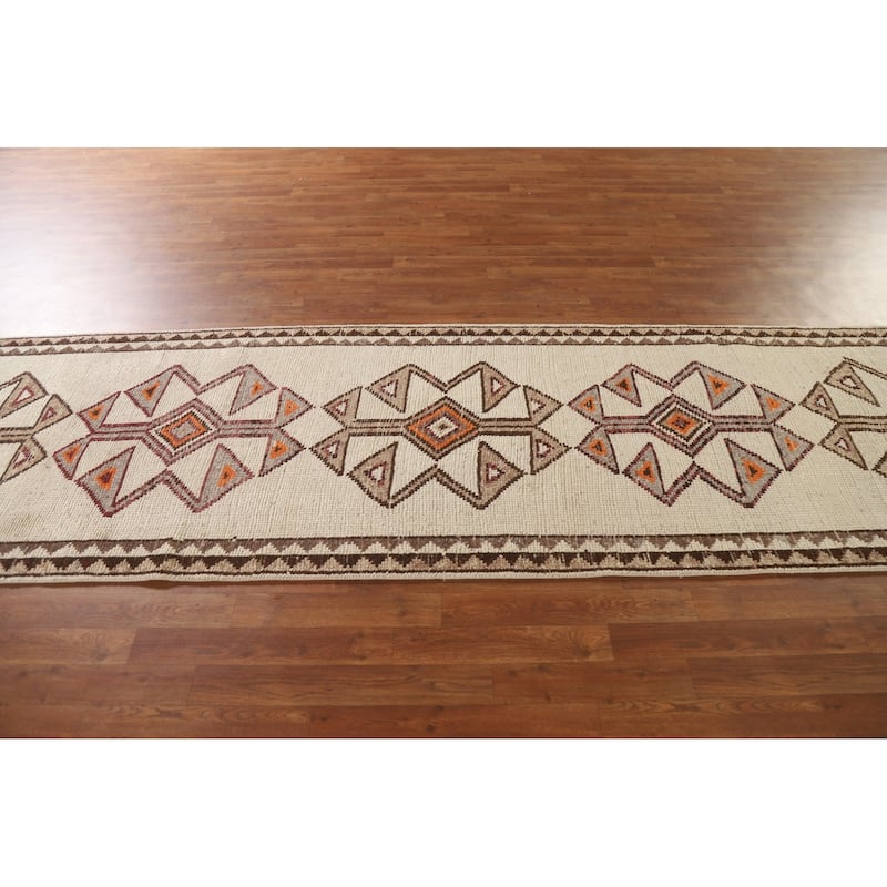 Natural Dye Anatolian Runner Rug Handmade Turkish Wool Carpet - 3'2"x 12'3"