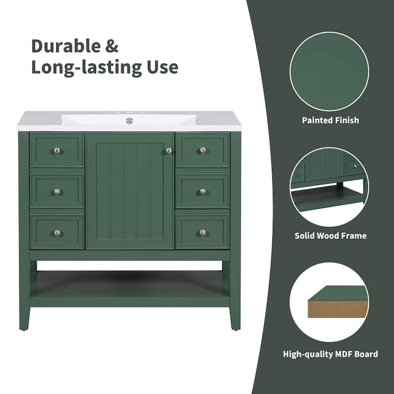 36" Bathroom Vanity with Sink Combo, One Cabinet and Three Drawers, Solid Wood and MDF Board