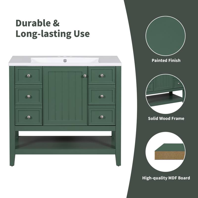 36" Bathroom Vanity without Sink, Cabinet Base Only, One Cabinet and three Drawers