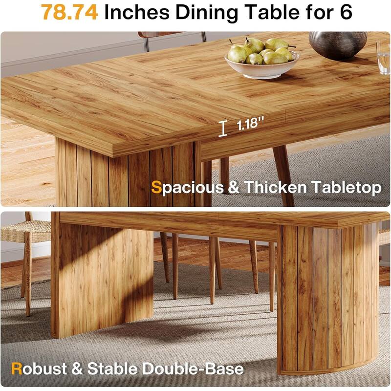 78.7 Inches Brown Wood Dining Table Kitchen Table for 8 People