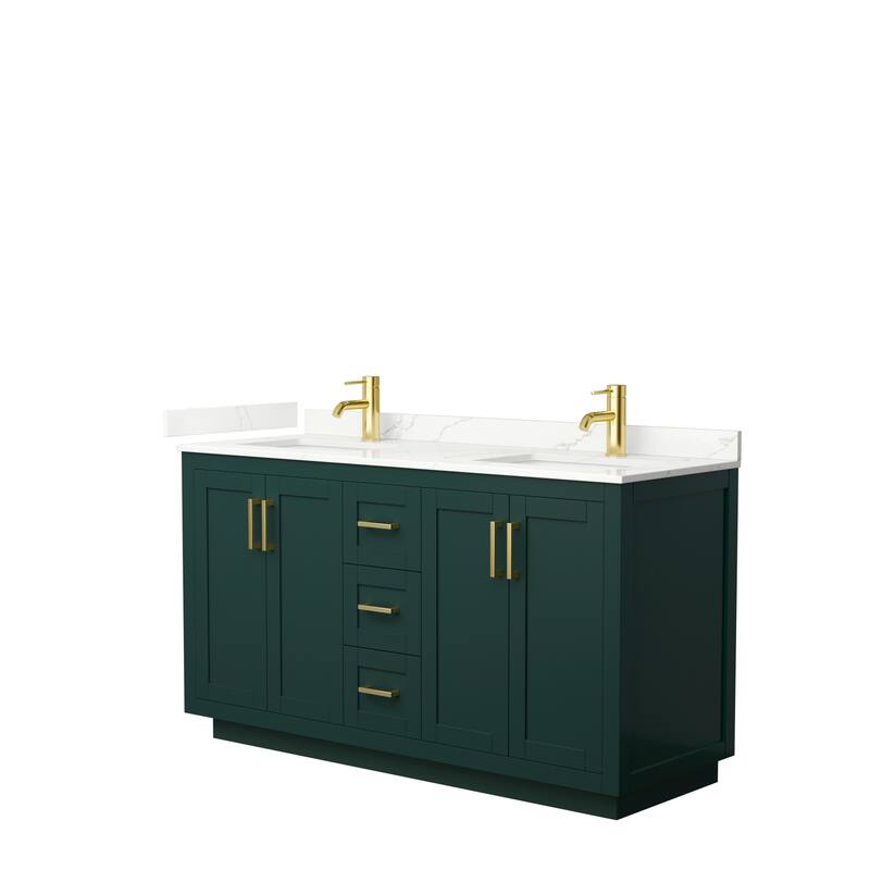 Miranda 60-inch Double Vanity, Quartz Top - Green, Gold Trim, Giotto Quartz Top