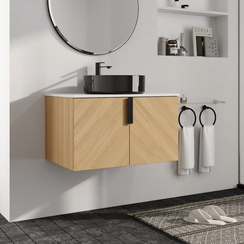 Malwee 30"/36" Floating Bathroom Vanity, Wall Mounted Bathroom Vanity with Ceramic Sink and Soft Close Door