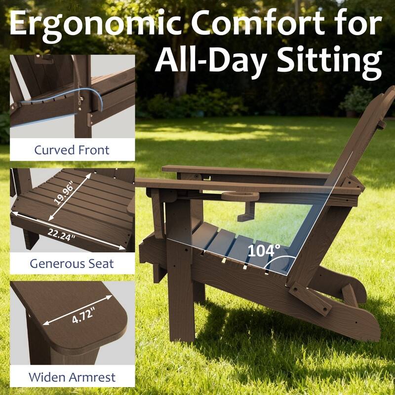 Domi Folding Adirondack Chair,Wooden Textured with Cup Holder,HDPE