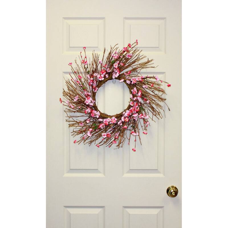 22" Cherry Blossom Wreath on Natural Twig Base
