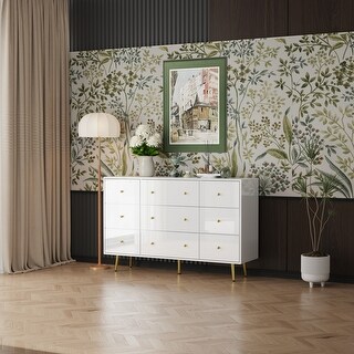 Contemporary 9-Drawer Dresser - High Gloss Finish with Gold Legs Chest ...