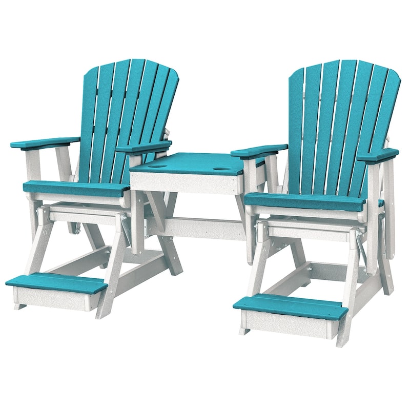 OS Home and Office Model Double Balcony Height Glider with Center Table in Aruba Blue and White - N/A