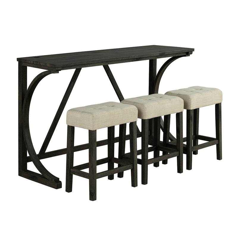 Brown Kitchen Counter Height Dining Table Set with 3 Upholstered Stools