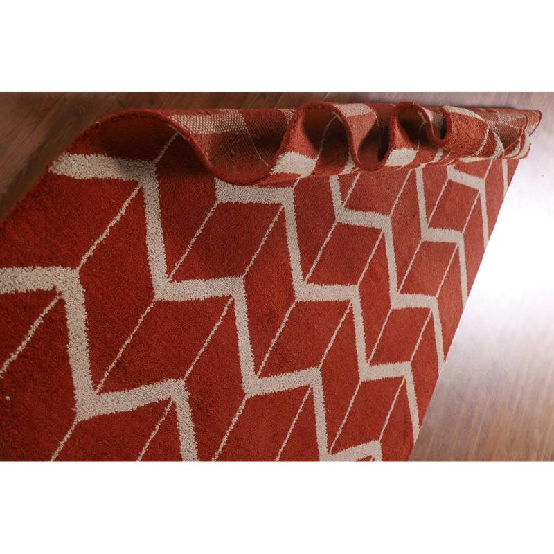 Hand Knotted Oriental 100% Wool Carpet Modern All-Over Red Gabbeh Area Rug - 7' 10'' X 5' 2''