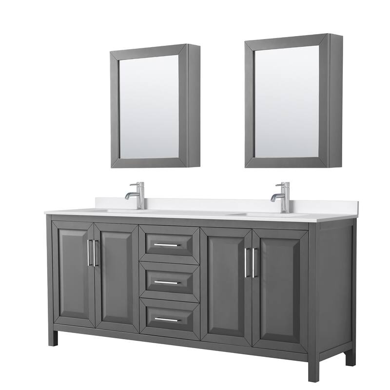 Wyndham Collection WCV252580D-QTZ-UNSMED Daria 80" Free Standing - Dark Gray / White Quartz Top / Polished Chrome