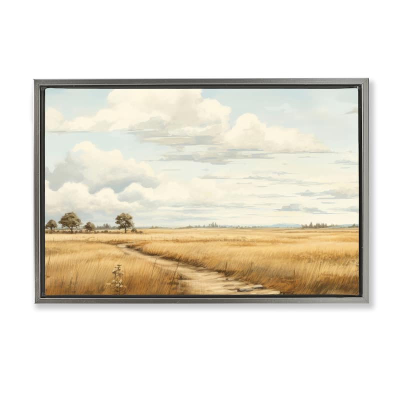 Stupell Path Through Vast Grassland Framed Floater Canvas Wall Art Design By LSR Creative Studio - 31 x 21 - Grey