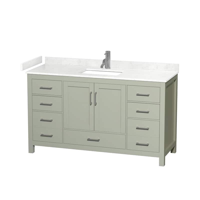 Wyndham Collection Sheffield 60" Single Bathroom Vanity, Carrara - Light Green / Carrara Cultured Marble Top /