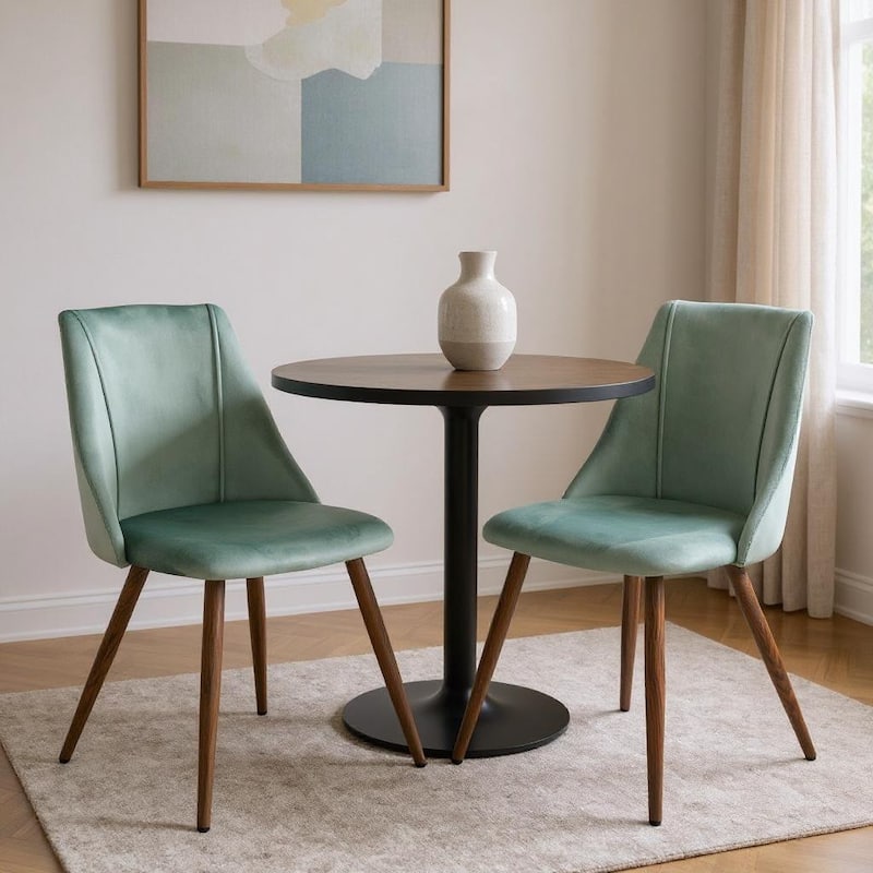 HomeRoots Set of Two Sage and Brown Upholstered Velvet Dining Side Chairs - 18.90 in. x 32.70 in. x 20.10 in. - Set of 2 - 18.90 in. x 32.70 in.  x 20.10 in. - Sage