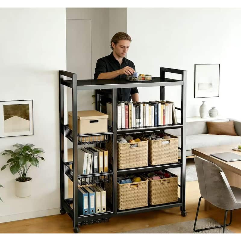 80cm Floor-Standing Storage Rack, Multifunctional Storage Rolling Cart, Kitchen Storage Rack with Mesh Basket