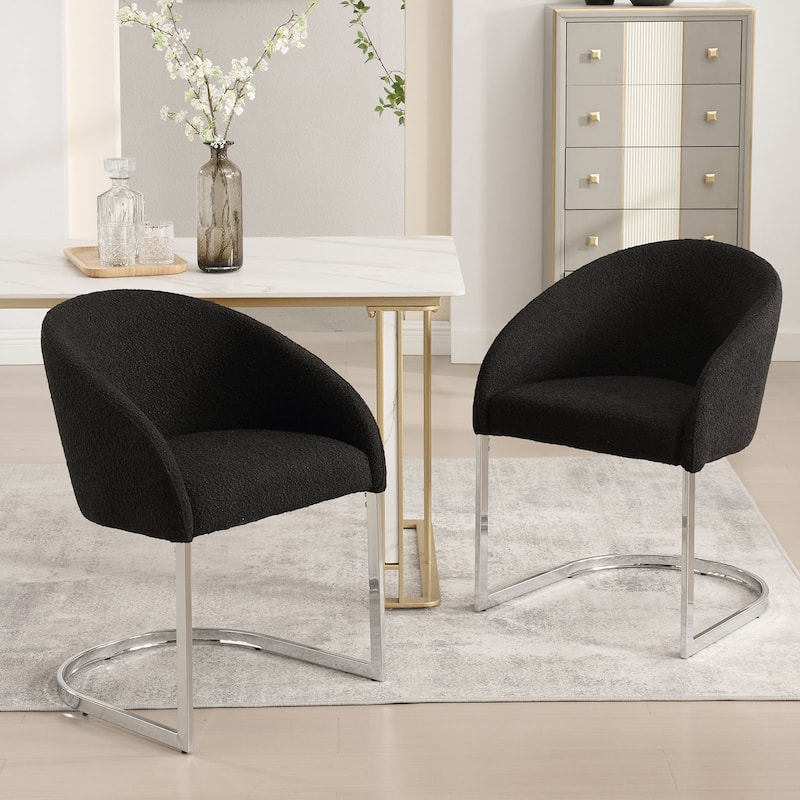 Modern Fabric Upholstered Dining Chairs, Boucle Arm Side Chair - 30" H x 22.2" W x 21.7" D