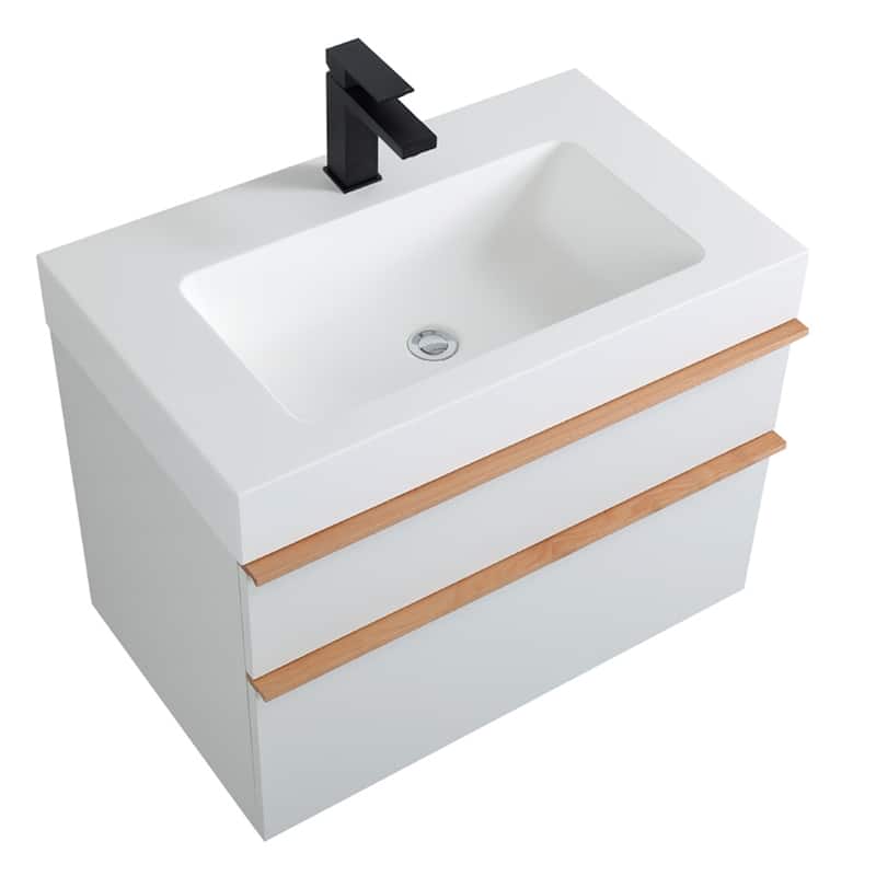 30" Wall Mounted Bathroom Vanity with Integrated Acrylic Sink, 2 Soft-Close Drawers