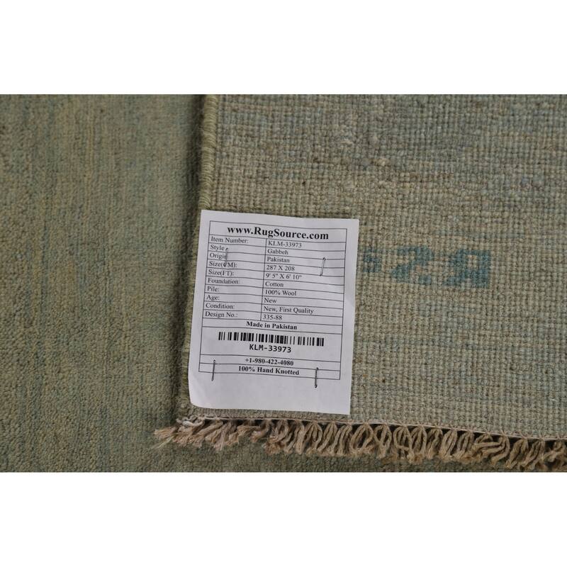 Sage Green Solid Gabbeh Modern Area Rug Hand-Knotted Wool Carpet - 6'10" x 9'5"