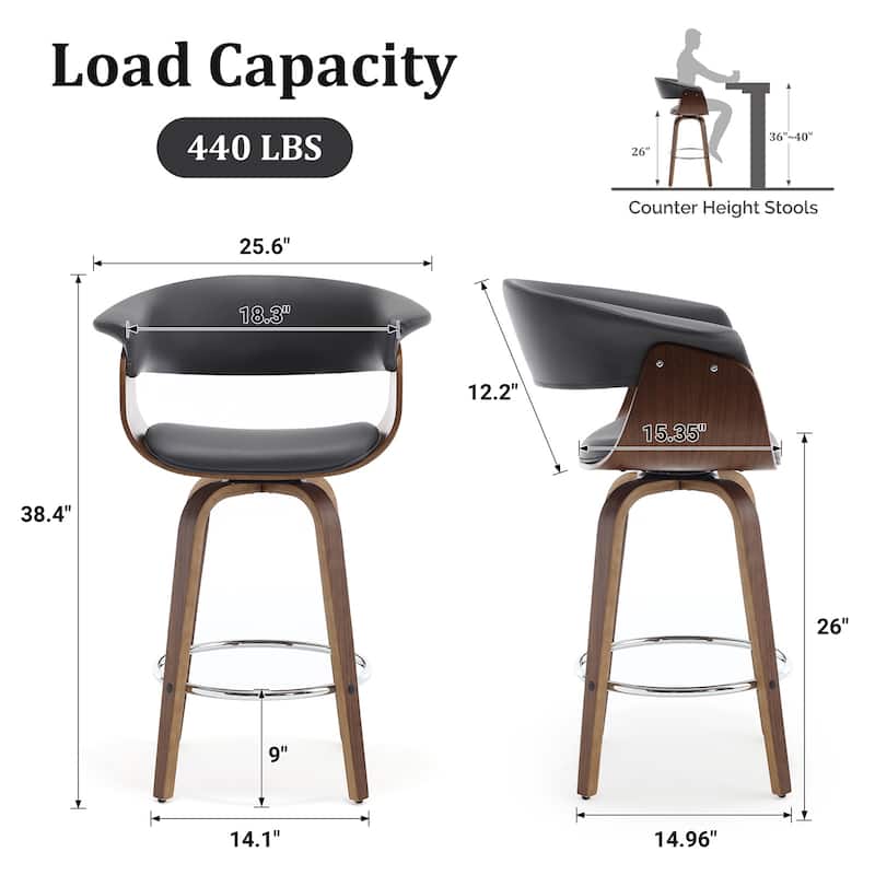 26"/29" Faux Leather Swivel Bar Stools, Wood Counter Stool