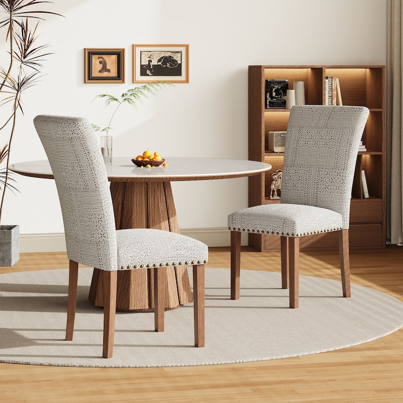 Upholstered Parsons Dining Chairs Set of 2/4/6, Fabric Dining Room Kitchen Side Chair with Nailhead Trim and Wood Legs