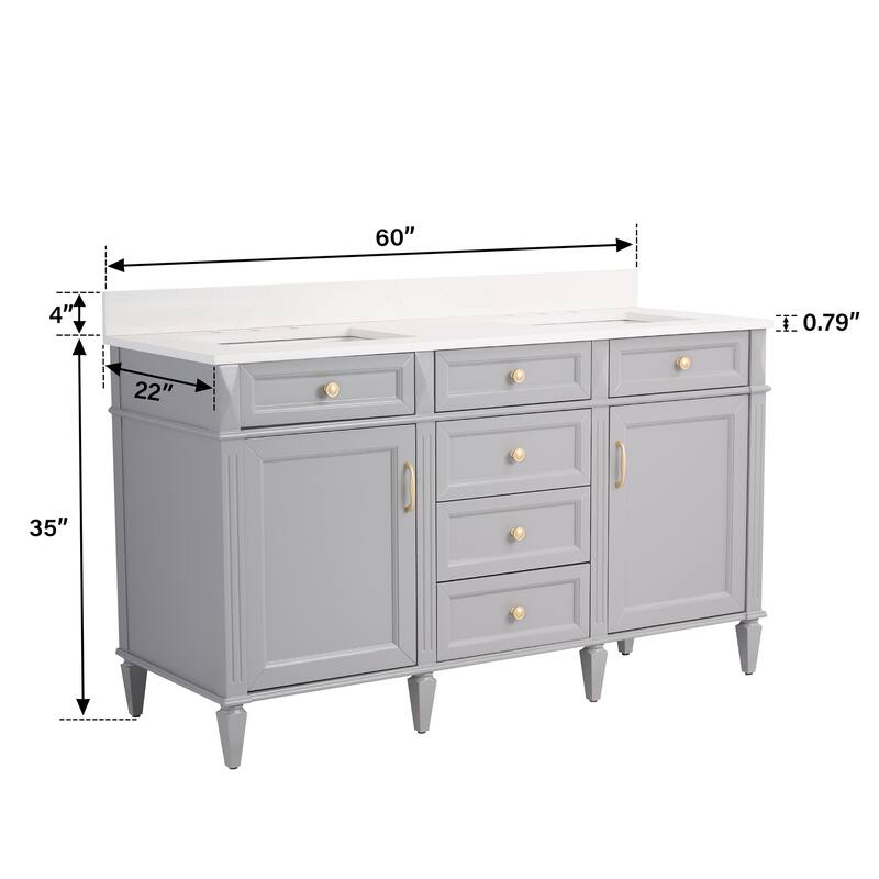 35''H Solid Wood Bath Vanity With Carrera White Quartz Top and Sink