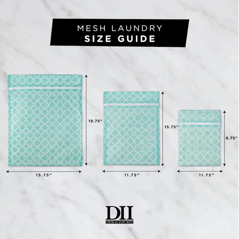 Set of 6 Aqua Blue and White Moroccan Trellis Mesh Laundry Bags 19.75"