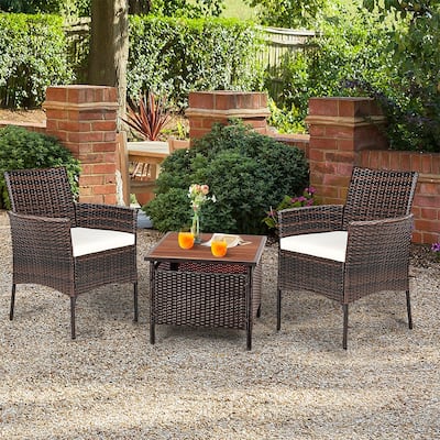 Set of 2 Outdoor Rattan Patio Cushioned Arm Chair W/ Zipper Brown - 23" x 33"