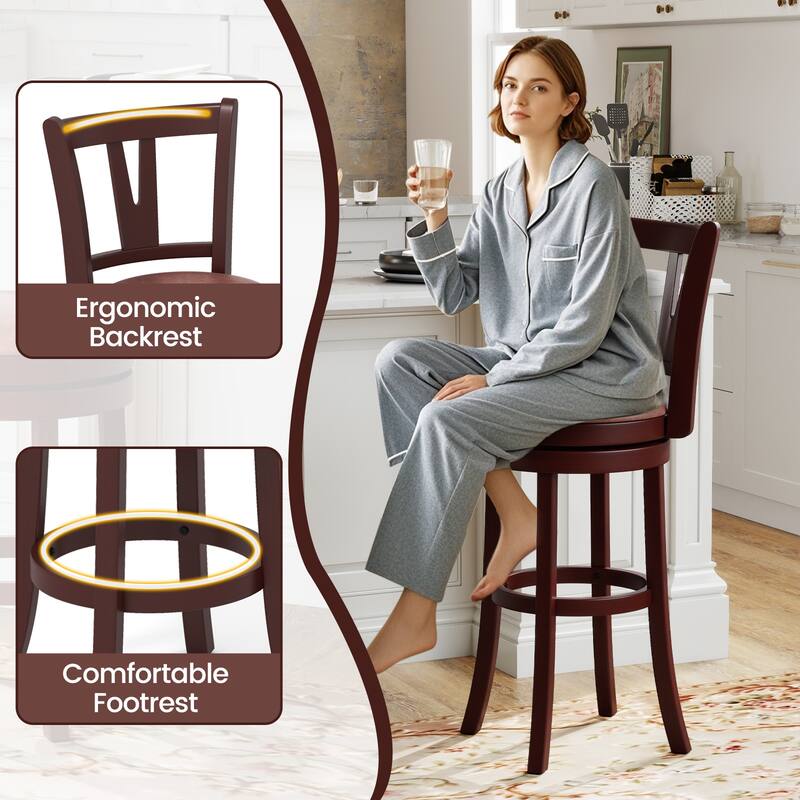 Gymax 30'' Bar Height Swivel Barstools Set of 2 High Backs & Footrests