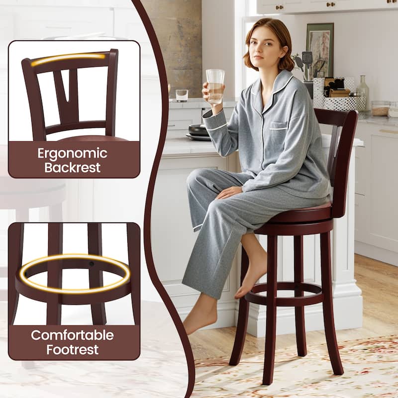 Gymax 30'' Bar Height Swivel Barstools Set of 4 High Backs & Footrests