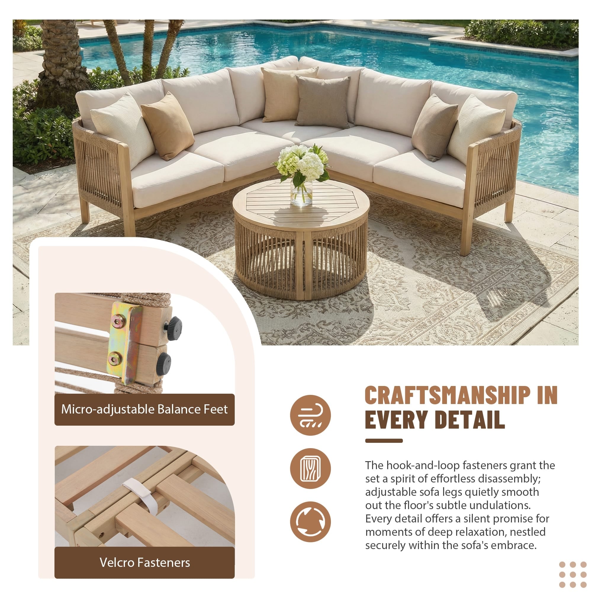 Outdoor 4-Piece Conversation Set Solid Acacia Wood L-Shaped
