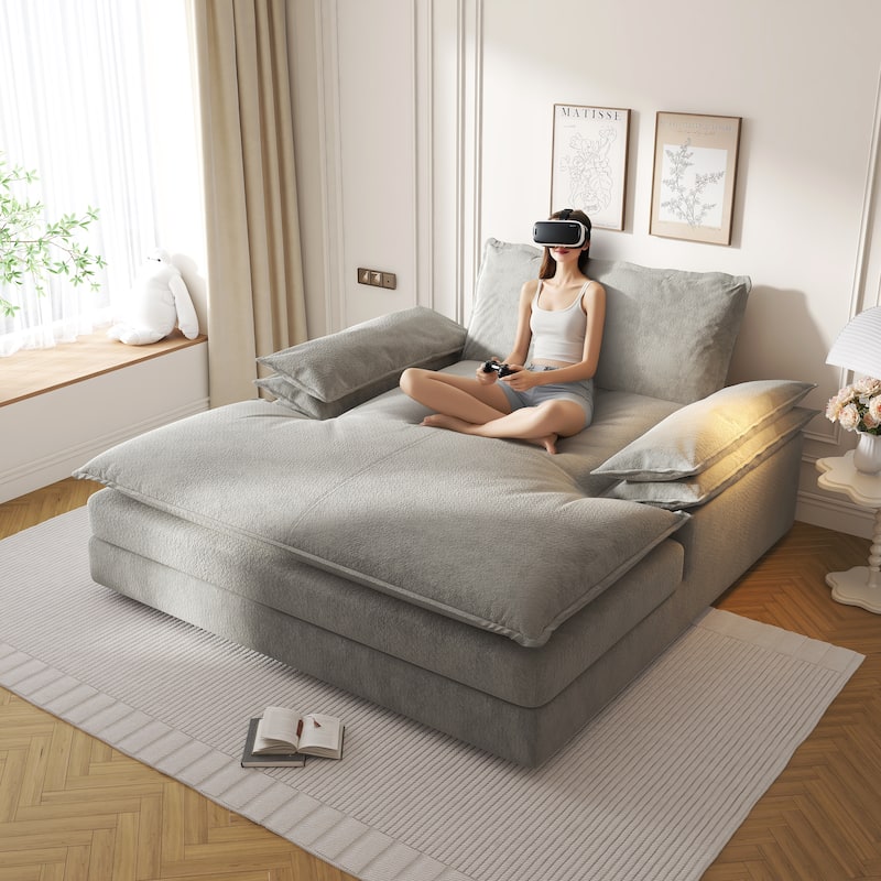 80" Oversized Double Chaise Lounge Chair, Modern Chenille Upholstered Lounge Chair with Wide Armrests, Stylish Living Room Chair
