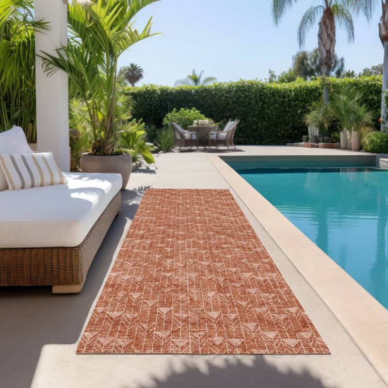 Faz Sleek Geometric Weather Resistant Blended Style Outdoor Rug