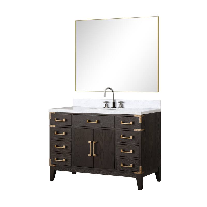 Lexora Laurel Bath Vanity, Carrara Marble Top, Faucet Set, and Mirror