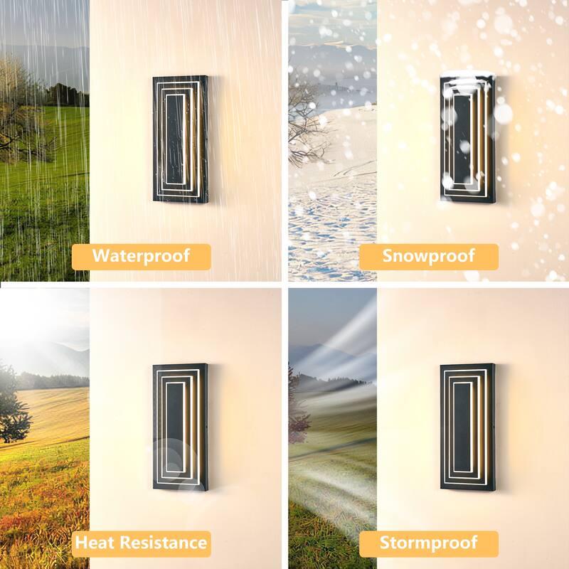 3-Tier 15.7 in Outdoor Light Fixture Black Exterior Wall Light LED Modern Wall Sconce Waterproof Outdoor Garage Lighting(2 Pack)