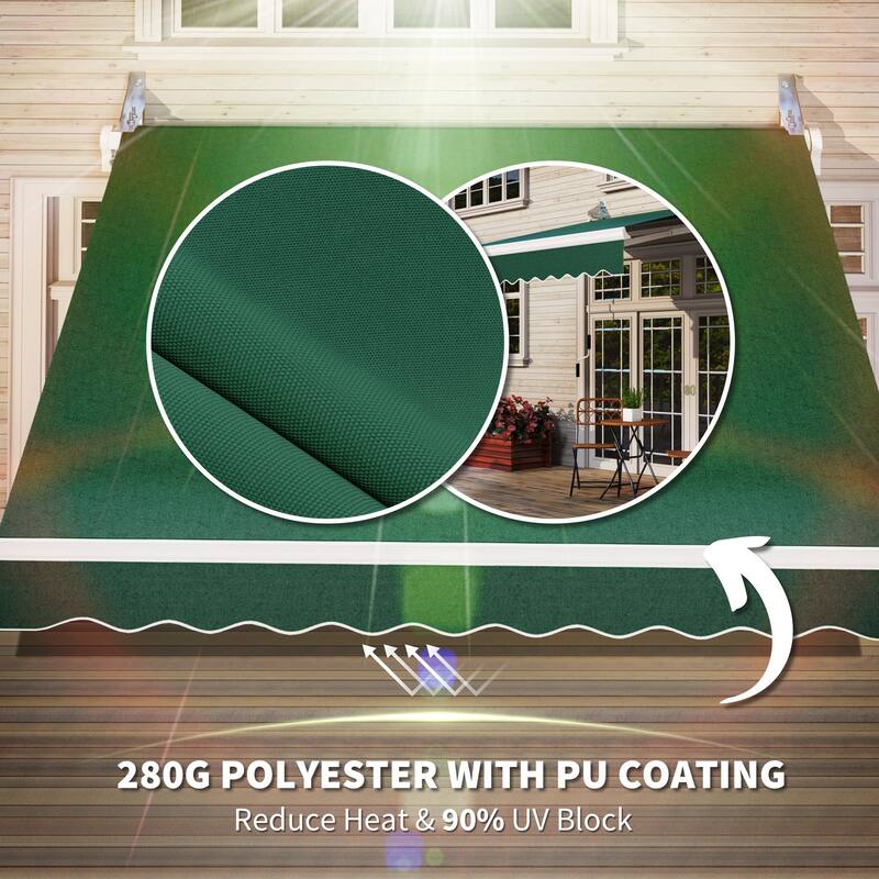 8ft x 7ft Manual Retractable Patio Awning, Sun Shade with Adjustable Protection, Sturdy Polyester Fabric, Green