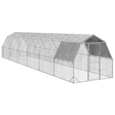 vidaXL Chicken Run Silver Galvanized Steel, PE (polyethylene) Large - 472.4 x 98.4 x 88.6