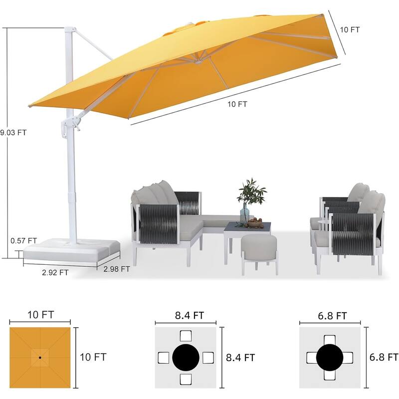 PURPLE LEAF White Square Cantilever Patio Umbrella With Base