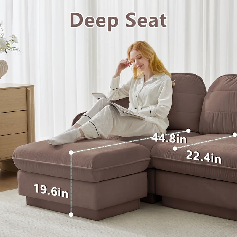 105" Chenille Sectional Sofa with 2 Round Pillows and 2 Movable Ottomans